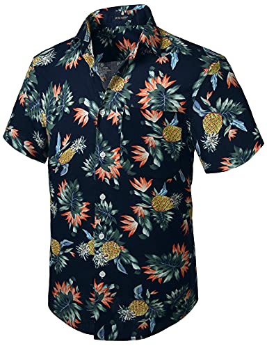 HISDERN Herren Funky Hawaiihemd Freizeithemden Unisex Kurzarm Vordertasche Urlaub Sommer Aloha Bedruckter Strand Beilaufig Hawaii Hemd Ananas S-2XL von HISDERN