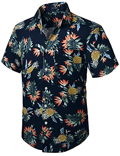 HISDERN Herren Funky Hawaiihemd Freizeithemden Unisex Kurzarm Vordertasche Urlaub Sommer Aloha Bedruckter Strand Beilaufig Hawaii Hemd Ananas S-3XL von HISDERN