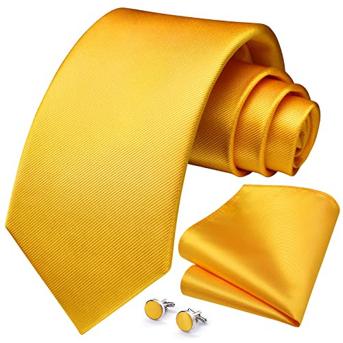 HISDERN Herren Hochzeit Gelb Krawatten und Einstecktuch Solide Krawatte Manschettenknöpfe Set von HISDERN