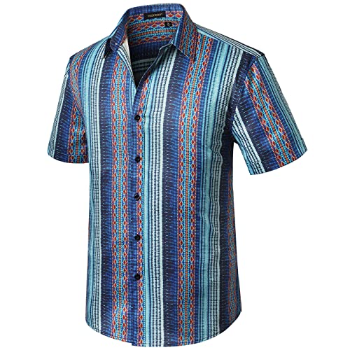 HISDERN Herren Hawaiihemd Strandhemd Sommer Freizeithemden Hawaii Tropisch Kurzarm Hemd Blau S von HISDERN