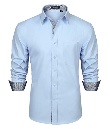 HISDERN Hellblaue Businesshemden für Herren Langarm Button-Down-Kragen Regular fit Klassisch Casual Formales Bügelfreies Hemd von HISDERN