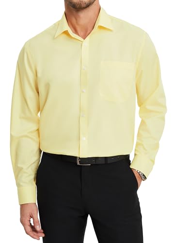 HISDERN Herren Hellgelb Hemd Langarm Businesshemd Regular Fit Hemd aus Bambusfaser Freizeithemd Bügelfreies Herrenhemd mit Brusttasche,L von HISDERN
