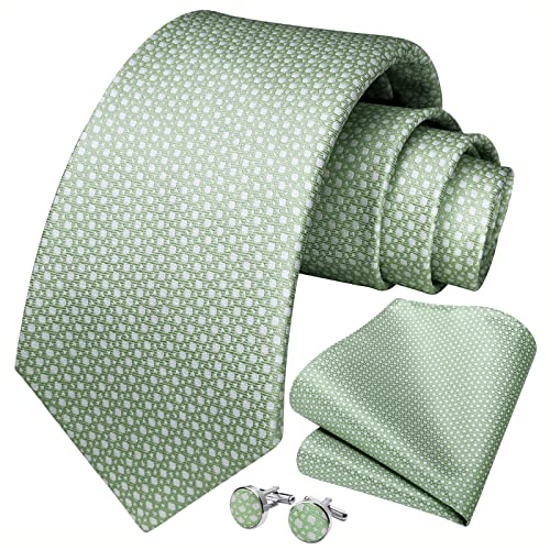 HISDERN Herren Salbeigrün Plaid Hochzeit Krawatte Einstecktuch KrawattenTaschentuch Manschettenknöpfe Set von HISDERN