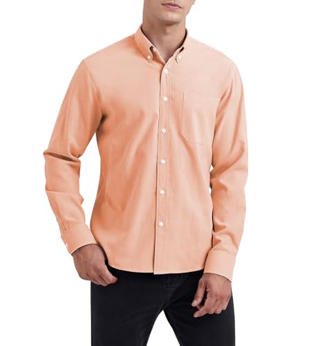 HISDERN Herren Hemd Bügelfrei Regular Fit Hemd Langarm Casual Button down Hemd Faltenfrei Freizeithemd mit Tasche Hell Orange 4XL von HISDERN