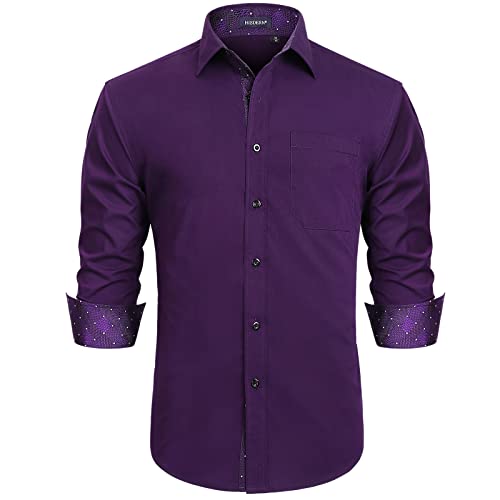 HISDERN Herren Hemd Freizeithemd Langarmhemd Formelle Businesshemden Freizeithemden Langarm Hemd Regular Fit Hemden Shirt Lila 3XL von HISDERN