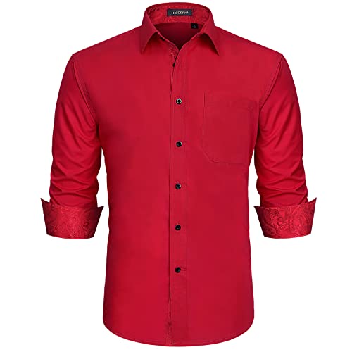 HISDERN Herren Hemd Freizeithemd Langarmhemd Formelle Businesshemden Freizeithemden Langarm Hemd Regular Fit Hemden Shirt Rot 6XL von HISDERN