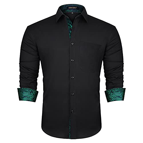 HISDERN Herren Hemd Freizeithemd Langarmhemd Formelle Businesshemden Freizeithemden Langarm Hemd Regular Fit Hemden Shirt Schwarz/Grün 6XL von HISDERN