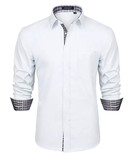 HISDERN Herren Hemd Freizeithemd Langarmhemd Formelle Businesshemden Freizeithemden Langarm Hemd Regular Fit Hemden Shirt Weiß 6XL von HISDERN