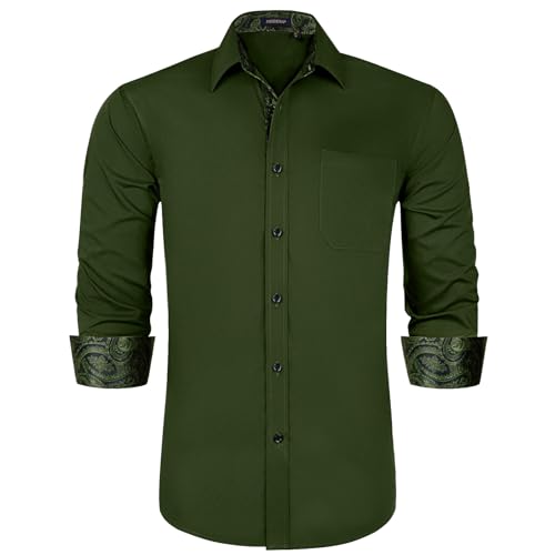 HISDERN Herren Hemd Freizeithemd Langarmhemd Formelle Businesshemden Langarm Freizeithemden Regular Fit Hemden Shirt Grün 3XL von HISDERN