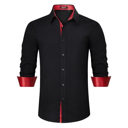 HISDERN Herren Hemd Freizeithemd Langarmhemd Formelle Businesshemden Langarm Freizeithemden Regular Fit Hemden Shirt Schwarz 4XL von HISDERN