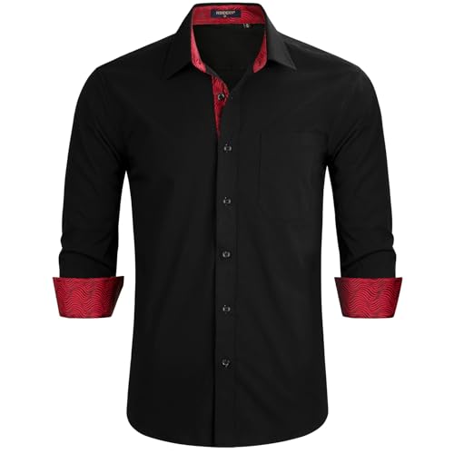 HISDERN Herren Hemd Freizeithemd Langarmhemd Formelle Businesshemden Langarm Freizeithemden Regular Fit Hemden Shirt Schwarz XXL HISDERN Herren Hemd Freizeithemd Langarmhemd Formelle Businesshemden Langarm Freizeithemden Regular Fit Hemden Shirt Schwarz XXL von HISDERN
