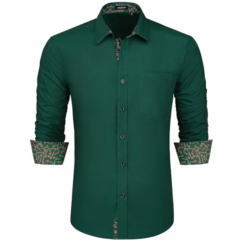 HISDERN Herren Hemd Freizeithemd Langarmhemd Formelle Businesshemden Langarm Freizeithemden Regular Fit Hemden Weihnachten Shirt Grün S von HISDERN