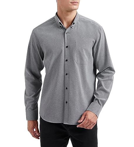 HISDERN Herren Hemd Graue Formelle Freizeithemd Businesshemden Oxford Freizeithemden Langarm Baumwolle Klassisch Regular Fit Hemden 3XL von HISDERN