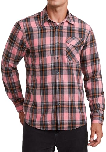 HISDERN Herren Hemd Kariertes Freizeithemd Langarm Druckknöpfe Flanellhemden Warm Holzfällerhemd Karohemd Oktoberfest Regular Fit pink 3XL von HISDERN