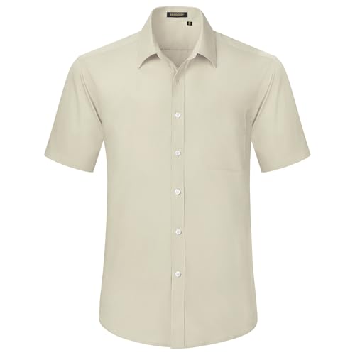 HISDERN Herren Hemd Khaki Kurzarm Freizeithemd Businesshemd Herrenhemden Regular Fit Bügelfreies Herrenhemd mit Brusttasche,3XL von HISDERN