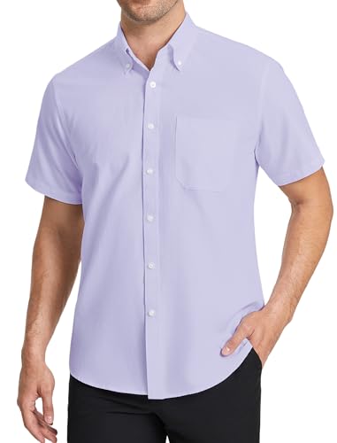 HISDERN Herren Hemd Kurzarm Business Oxford Bügelfrei Flieder Kleiderhemd Bauwolle Sommer Casual Regular Fit Button Down Hemd für Herren mit Tasche, XL HISDERN Herren Hemd Kurzarm Business Oxford Bügelfrei Flieder Kleiderhemd Bauwolle Sommer Casual Regular Fit Button Down Hemd für Herren mit Tasche, XL von HISDERN