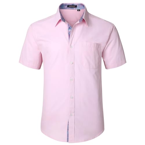 HISDERN Herren Hemd Kurzarm Freizeithemd Businesshemd Herren Kurzarm Rose Hemden Regular Fit Bügelfreies Herrenhemd mit Brusttasche,3XL von HISDERN