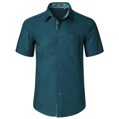 HISDERN Herren Hemd Kurzarm Freizeithemd Businesshemd Herren Türkis Kurzarm Hemden Regular Fit Bügelfreies Herrenhemd mit Brusttasche,4XL von HISDERN