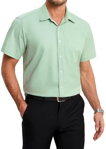 HISDERN Herren Hemd Kurzarm Grün Bügelfreie Herrenhemd Regular Fit Freizeithemd Businesshemd Casual Sommer Hemden mit Brusttasche 3XL von HISDERN