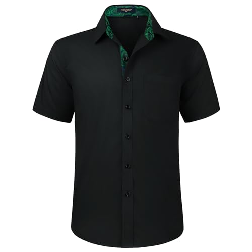 HISDERN Herren Hemd Kurzarm Schwarz Freizeithemd Businesshemd Herren Kurzarm Hemden Regular Fit Bügelfreies Herrenhemd mit Brusttasche,3XL von HISDERN