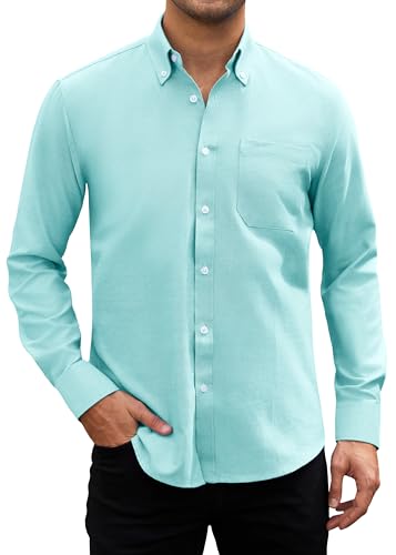 HISDERN Herren Hemd Langarm Aqua Oxford Hemd mit Brusttasche Baumwolle Businesshemd FreizeitHemd Regular Fit M von HISDERN