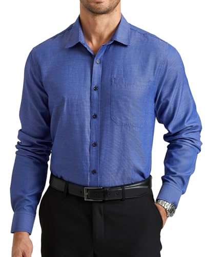 HISDERN Herren Hemd Langarm Blau Hemden Businesshemden für Männer Bügelfrei Baumwolle Freizeithemd Herrenhemd Regular Fit Formelle Shirt L von HISDERN