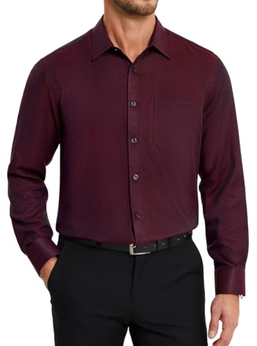 HISDERN Herren Hemd Langarm Bordeaux Herrenhemden Baumwolle Business Hemd für Männer Bügelfrei Regular Fit Formelle Burgunderrot 4XL von HISDERN