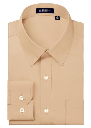 HISDERN Herren Hemd Langarm Businesshemden Freizeithemden Formelle Langarmhemd Regular Fit Einfarbig Freizeithemd Hemden Champagne 3XL von HISDERN