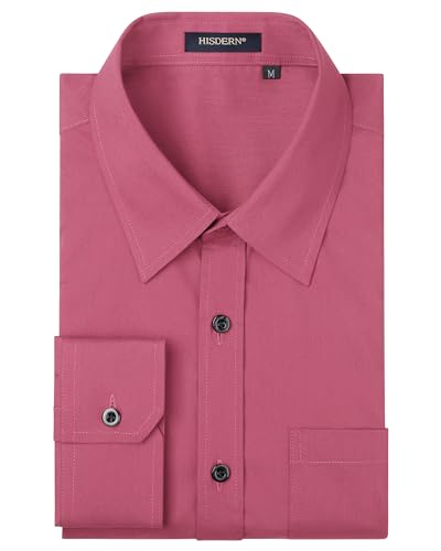 HISDERN Herren Hemd Langarm Businesshemden Freizeithemden Formelle Langarmhemd Regular Fit Einfarbig Freizeithemd Hemden Dunkelrosa 4XL von HISDERN