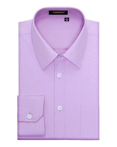 HISDERN Herren Hemd Langarm Businesshemden Freizeithemden Formelle Langarmhemd Regular Fit Einfarbig Freizeithemd Hemden Hell Lila XL von HISDERN