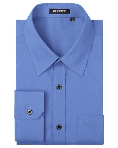HISDERN Herren Hemd Langarm Businesshemden Freizeithemden Formelle Langarmhemd Regular Fit Einfarbig Freizeithemd Hemden Oxfordblau M von HISDERN
