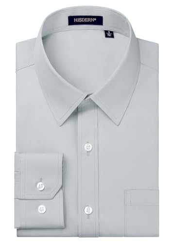 HISDERN Herren Hemd Langarm Businesshemden Freizeithemden Formelle Langarmhemd Regular Fit Freizeithemd Hemden Hell Grau 5XL von HISDERN