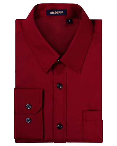 HISDERN Herren Hemd Langarm Businesshemden Freizeithemden Formelle Langarmhemd Regular Fit Freizeithemd Hemden Rot XL von HISDERN