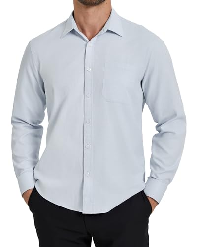 HISDERN Herren Hemd Langarm Formelle Businesshemden Freizeit Hemden für Männer Regular fit Grau Herren Oberhemd mit Tasche XL von HISDERN