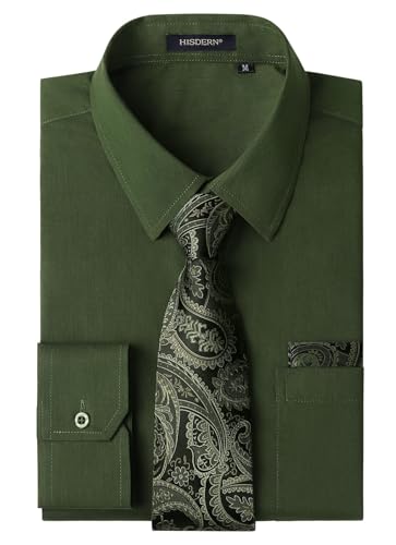 HISDERN Herren Hemd Grün Langarm Einfarbige Hemden mit Krawatte und Taschentuch Formelle Businesshemd Hochzeit Freizeithemd mit Tasche Regular Fit L HISDERN Herren Hemd Grün Langarm Einfarbige Hemden mit Krawatte und Taschentuch Formelle Businesshemd Hochzeit Freizeithemd mit Tasche Regular Fit L von HISDERN