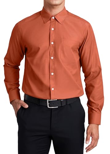 HISDERN Herren Hemd Langarm Formelle Freizeit Hemden Regular Fit Schokoladenfarbe Businesshemden mit Tasche 3XL von HISDERN