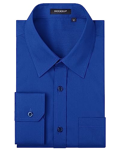 HISDERN Herren Hemd Langarm Formelle Hemd Businesshemden Freizeithemden Langarmhemd Regular Fit Freizeithemd Hemden Blau 4XL von HISDERN