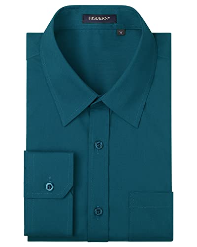 HISDERN Herren Hemd Langarm Formelle Hemd Businesshemden Freizeithemden Langarmhemd Regular Fit Freizeithemd Hemden Blaugrün 6XL von HISDERN