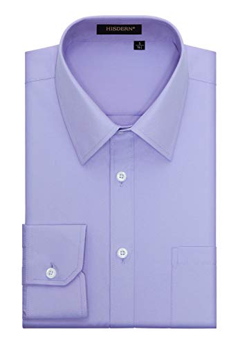 HISDERN Herren Hemd Langarm Formelle Hemd Businesshemden Freizeithemden Langarmhemd Regular Fit Freizeithemd Hemden Helles Lila 5XL von HISDERN