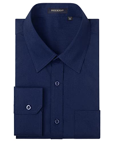 HISDERN Herren Hemd Langarm Formelle Hemd Businesshemden Freizeithemden Langarmhemd Regular Fit Freizeithemd Hemden Marineblau 3XL von HISDERN