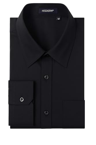 HISDERN Herren Hemd Langarm Formelle Hemd Businesshemden Freizeithemden Langarmhemd Regular Fit Freizeithemd Hemden Schwarz 6XL von HISDERN