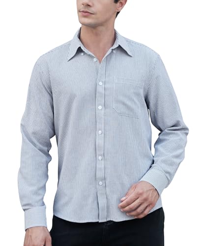 HISDERN Herren Hemd Langarm Freizeithemd Businesshemd Baumwolle Oxford Casual Regular Fit Hemden für Männer Maine blau/Weiß XXL von HISDERN