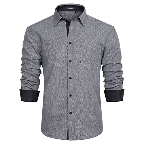 HISDERN Herren Hemd Langarm Grau Herrenhemden Freizeithemd Regular Fit Formales Button Down Businesshemd Oberhemd Für Männer,Grau,3XL von HISDERN