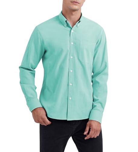 HISDERN Herren Hemd Langarm Hell grün Bügelfrei Langarm Oxford Button Down Business Hemd Freizeithemd Regular Fit XXL von HISDERN