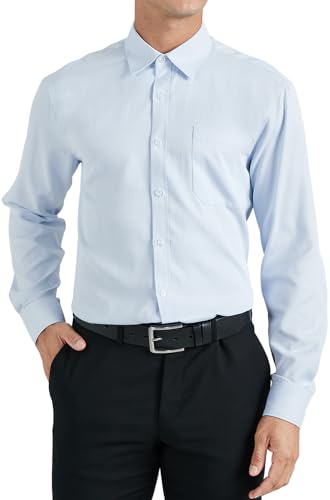 HISDERN Herren Hemd Langarm Hellblau Hemden Businesshemden für Männer Bügelfrei Baumwolle Freizeithemd Herrenhemd Regular Fit Formelle Blau L von HISDERN