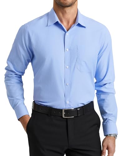 HISDERN Herren Hemd Langarm Hemden Himmelblau Businesshemden für Männer Bügelfrei Baumwolle Herrenhemd Freizeithemd Regular Fit Formelle Blau 5XL von HISDERN