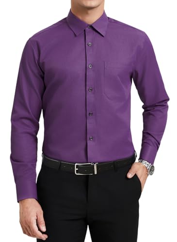 HISDERN Herren Hemd Langarm Hemden Violett Businesshemden für Männer Bügelfrei Baumwolle Herrenhemd Freizeithemd Regular Fit Formelle Lila 6XL von HISDERN