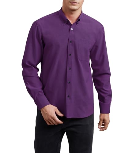 HISDERN Herren Hemd Langarm Lila Oxford Regular fit Hemden Freizeithemd Businesshemd Baumwolle Casual Hemd für Männer M von HISDERN