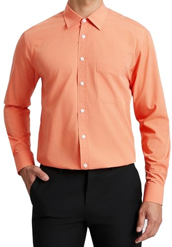 HISDERN Herren Hemd Langarm Orange Businesshemd Regular Fit Hemd aus Bambusfaser Freizeithemd Bügelfreies Herrenhemd mit Brusttasche,4XL von HISDERN