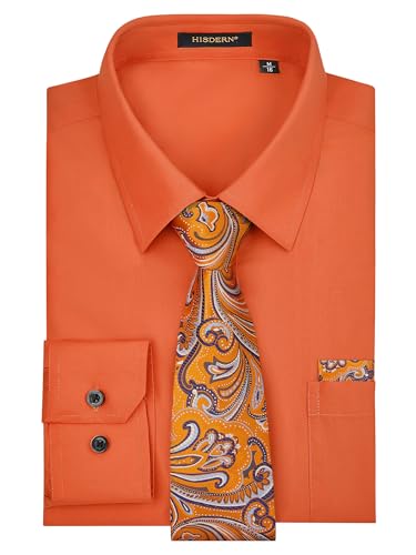HISDERN Herren Hemd Langarm Orange Hemd mit Krawatte Set Formelle Unifarben Hochzeit Party Anzughemd Regular Fit 2XL HISDERN Herren Hemd Langarm Orange Hemd mit Krawatte Set Formelle Unifarben Hochzeit Party Anzughemd Regular Fit 2XL von HISDERN